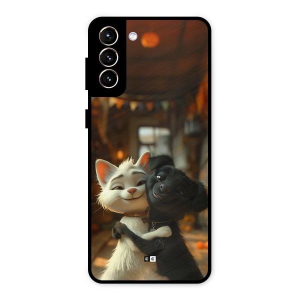 Cute Cat Dog Metal Back Case for Galaxy S21 Plus