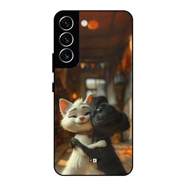 Cute Cat Dog Metal Back Case for Galaxy S22 5G