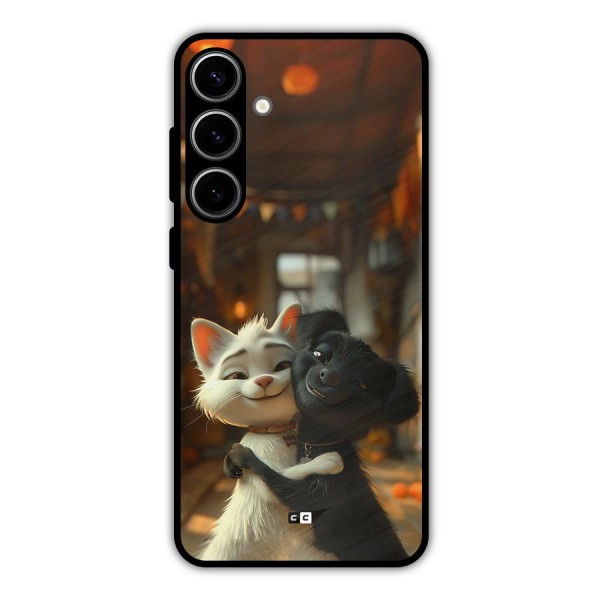 Cute Cat Dog Metal Back Case for Galaxy S24 Plus