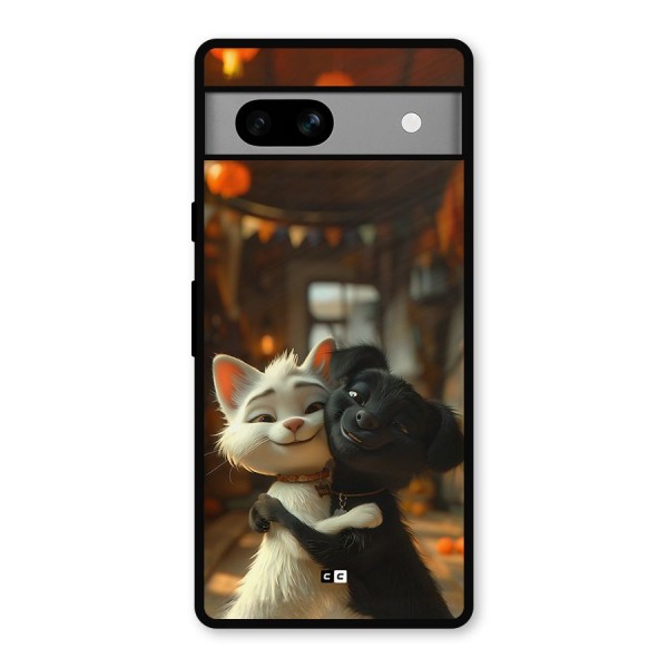 Cute Cat Dog Metal Back Case for Google Pixel 7a