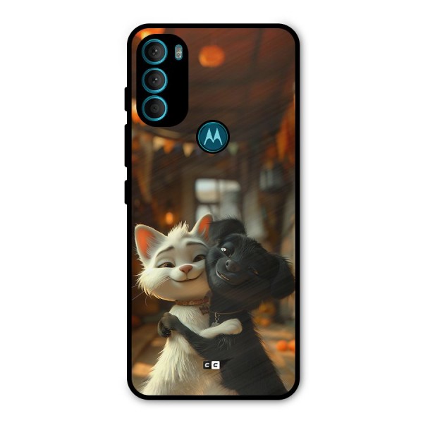 Cute Cat Dog Metal Back Case for Moto G71 5G