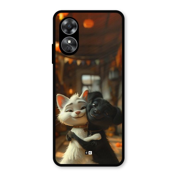 Cute Cat Dog Metal Back Case for Oppo A17