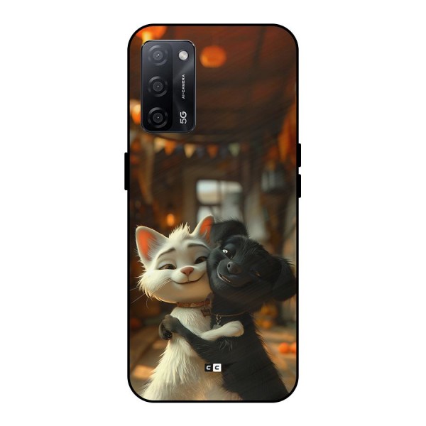 Cute Cat Dog Metal Back Case for Oppo A53s 5G