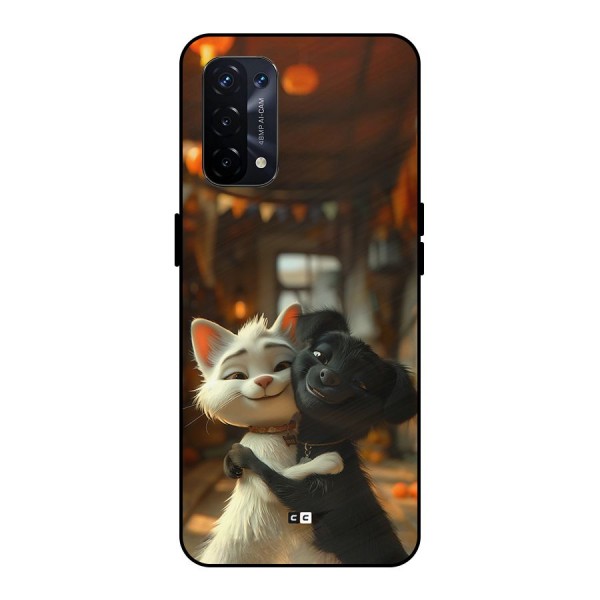 Cute Cat Dog Metal Back Case for Oppo A74 5G