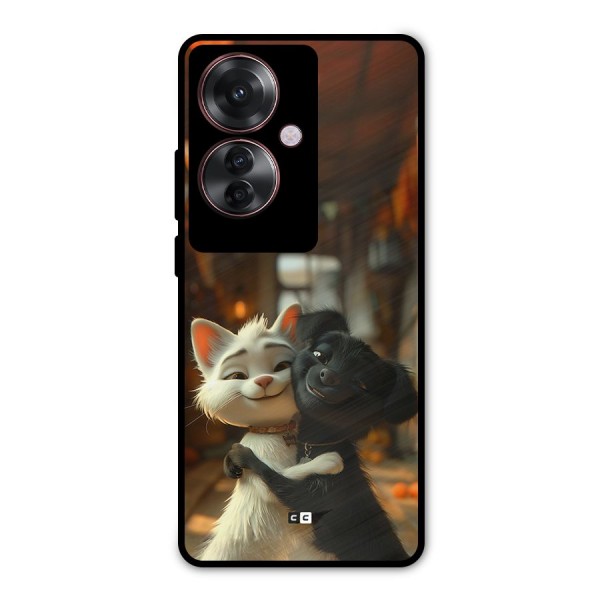 Cute Cat Dog Metal Back Case for Oppo F25 Pro