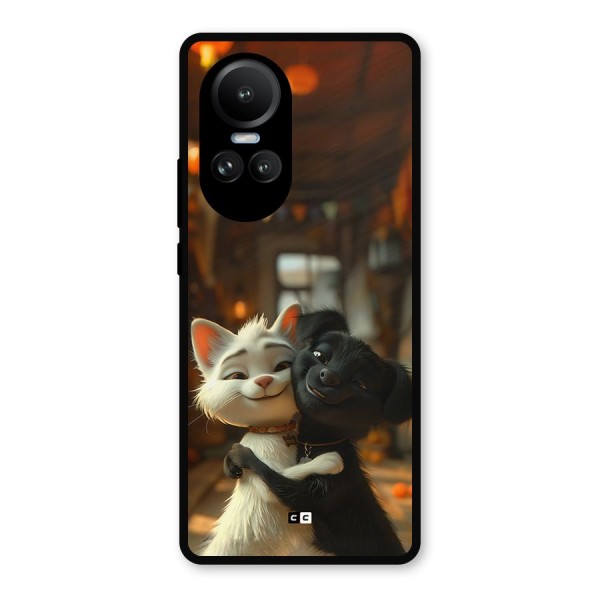 Cute Cat Dog Metal Back Case for Oppo Reno10