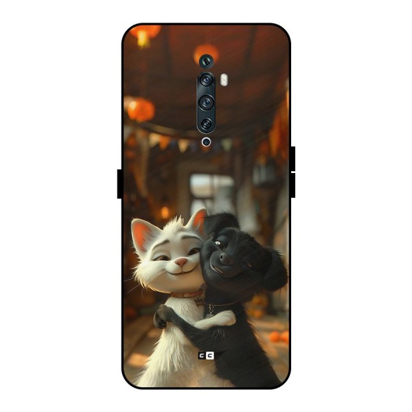 Cute Cat Dog Metal Back Case for Oppo Reno2 F