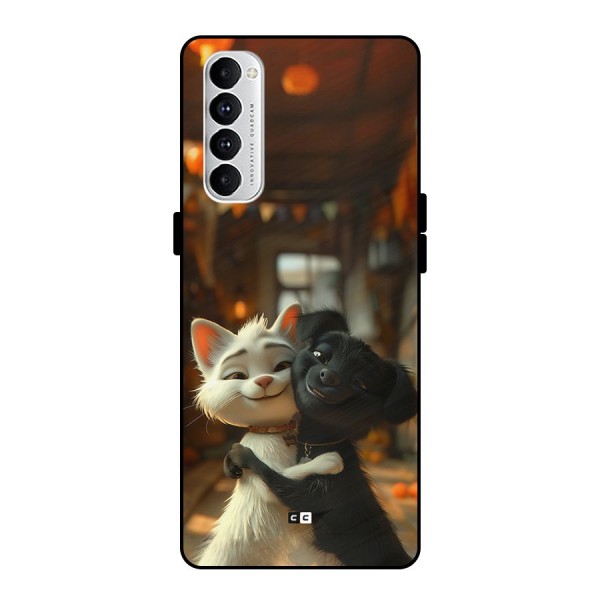 Cute Cat Dog Metal Back Case for Oppo Reno4 Pro