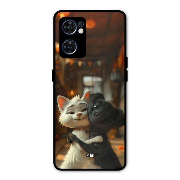 Cute Cat Dog Metal Back Case for Oppo Reno7 5G