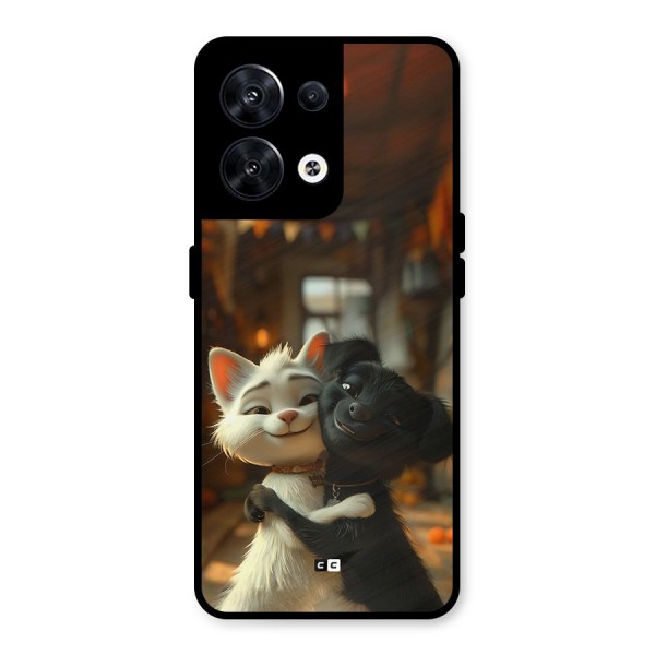 Cute Cat Dog Metal Back Case for Oppo Reno8 5G