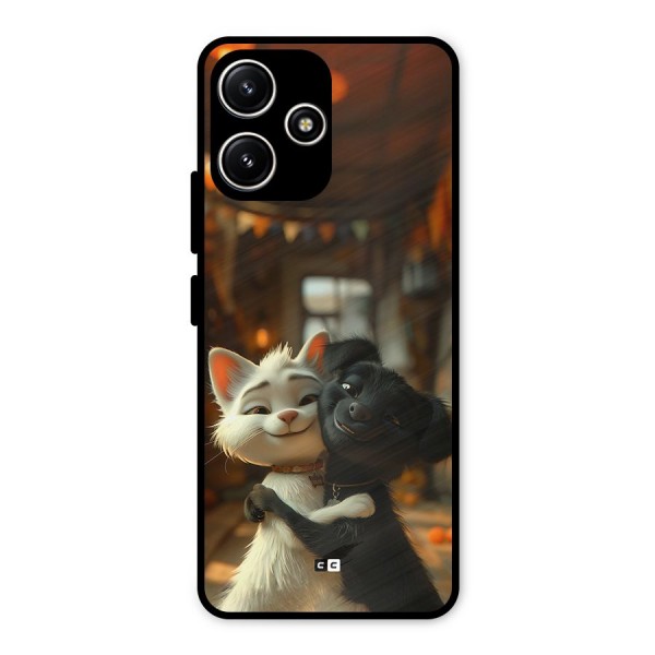 Cute Cat Dog Metal Back Case for Poco M6 Pro