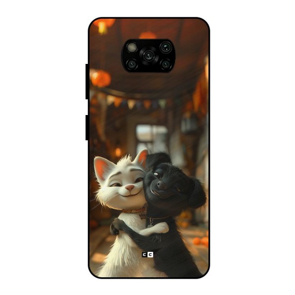 Cute Cat Dog Metal Back Case for Poco X3