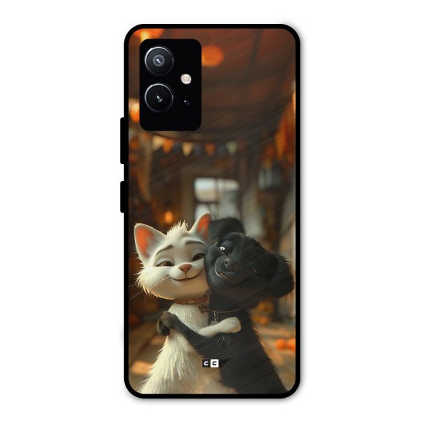 Cute Cat Dog Metal Back Case for Vivo T1 5G