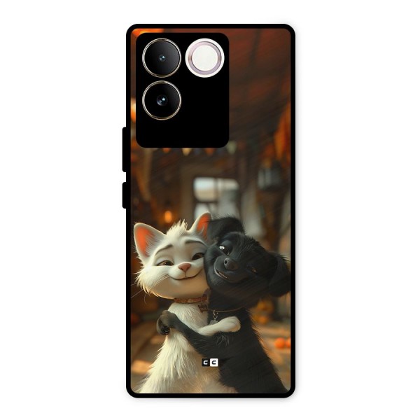 Cute Cat Dog Metal Back Case for Vivo T2 Pro