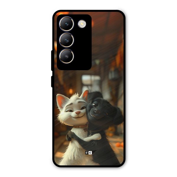 Cute Cat Dog Metal Back Case for Vivo T3 5G