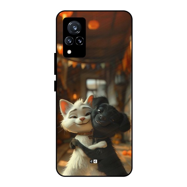 Cute Cat Dog Metal Back Case for Vivo V21 5G