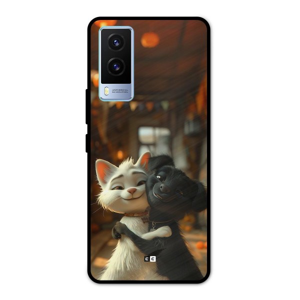 Cute Cat Dog Metal Back Case for Vivo V21e 5G