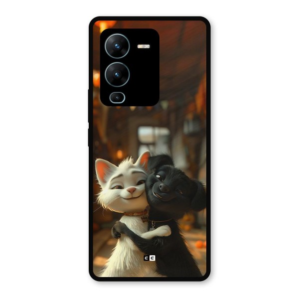 Cute Cat Dog Metal Back Case for Vivo V25 Pro