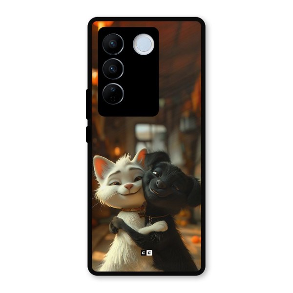 Cute Cat Dog Metal Back Case for Vivo V27