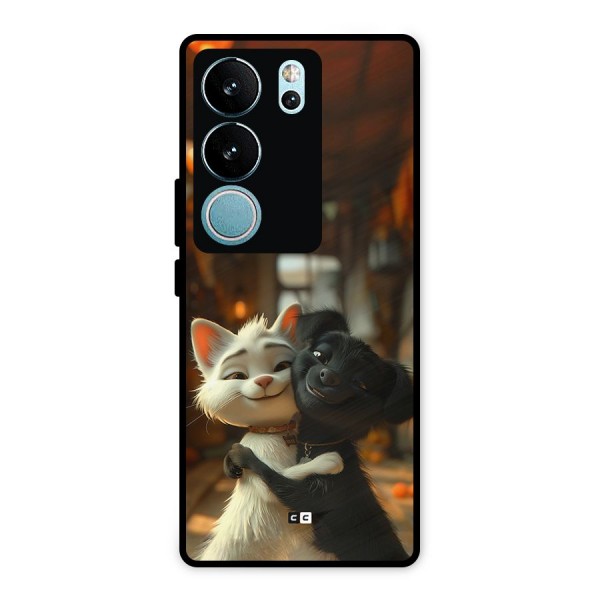 Cute Cat Dog Metal Back Case for Vivo V29 Pro