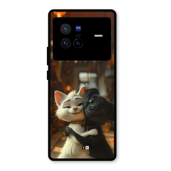 Cute Cat Dog Metal Back Case for Vivo X80