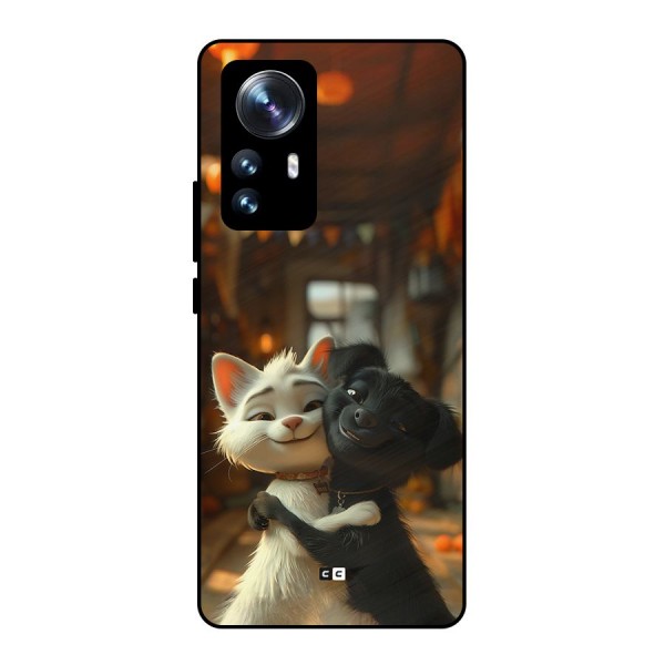 Cute Cat Dog Metal Back Case for Xiaomi 12 Pro