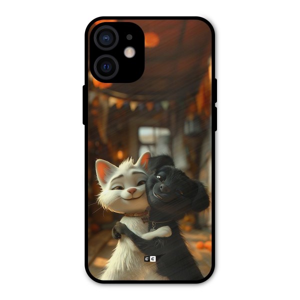 Cute Cat Dog Metal Back Case for iPhone 12 Mini