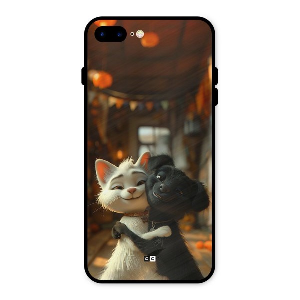 Cute Cat Dog Metal Back Case for iPhone 8 Plus