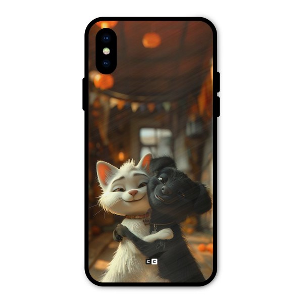 Cute Cat Dog Metal Back Case for iPhone X