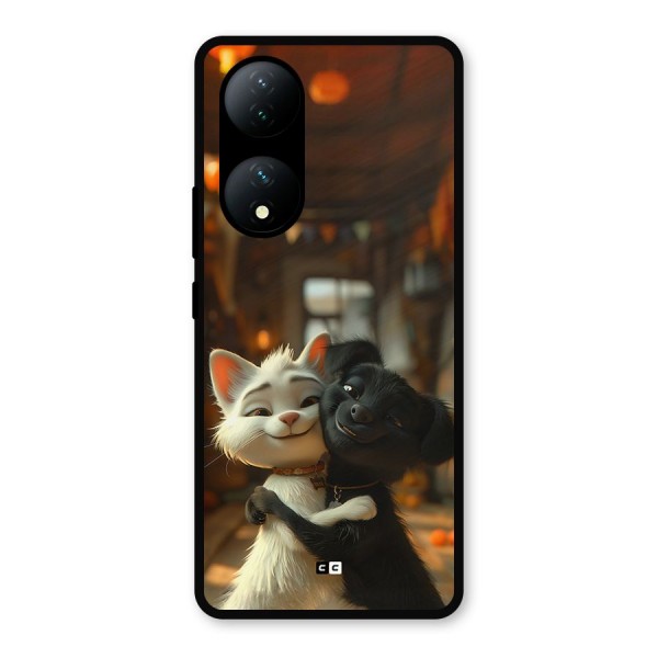 Cute Cat Dog Metal Back Case for iQOO Z7