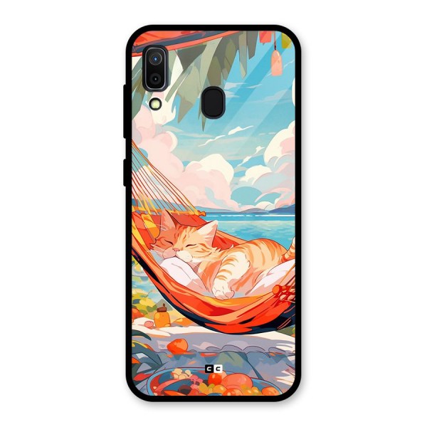 Cute Cat On Beach Glass Back Case for Galaxy A30