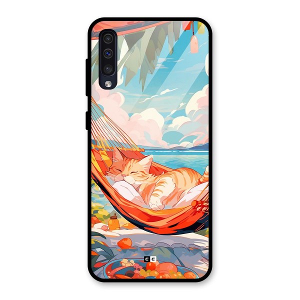 Cute Cat On Beach Glass Back Case for Galaxy A50