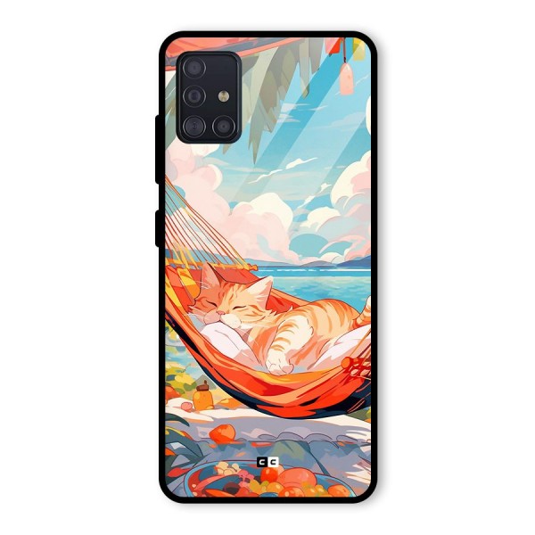 Cute Cat On Beach Glass Back Case for Galaxy A51