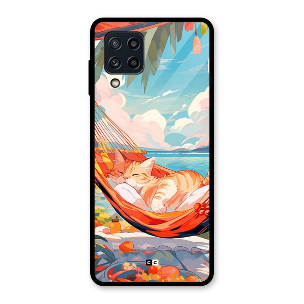 Cute Cat On Beach Glass Back Case for Galaxy M32