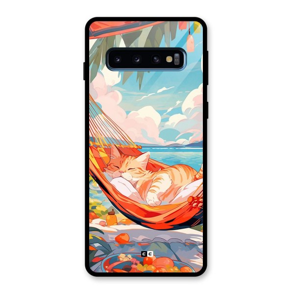 Cute Cat On Beach Glass Back Case for Galaxy S10