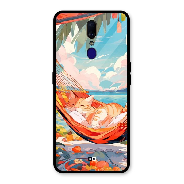 Cute Cat On Beach Glass Back Case for Oppo F11