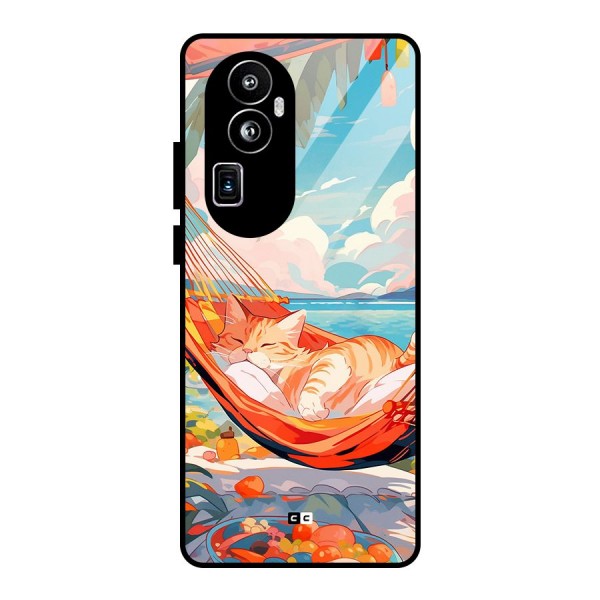 Cute Cat On Beach Glass Back Case for Oppo Reno10 Pro Plus