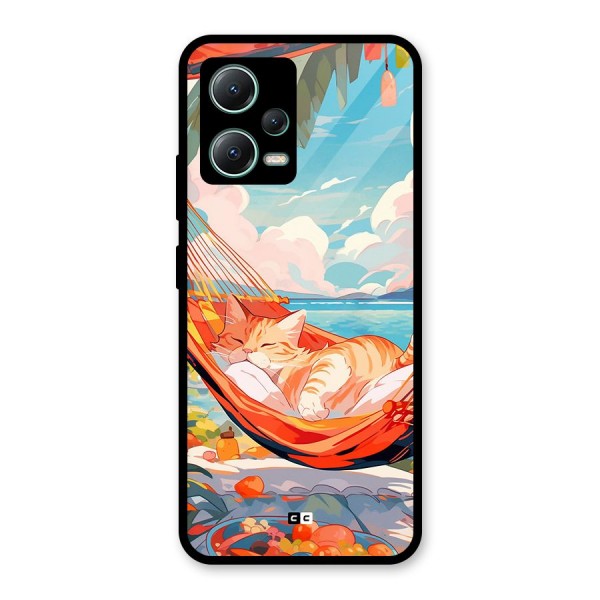 Cute Cat On Beach Glass Back Case for Poco X5