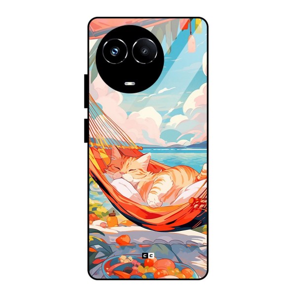 Cute Cat On Beach Glass Back Case for Realme 11X