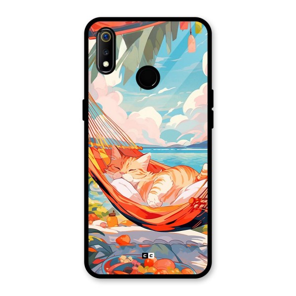 Cute Cat On Beach Glass Back Case for Realme 3i