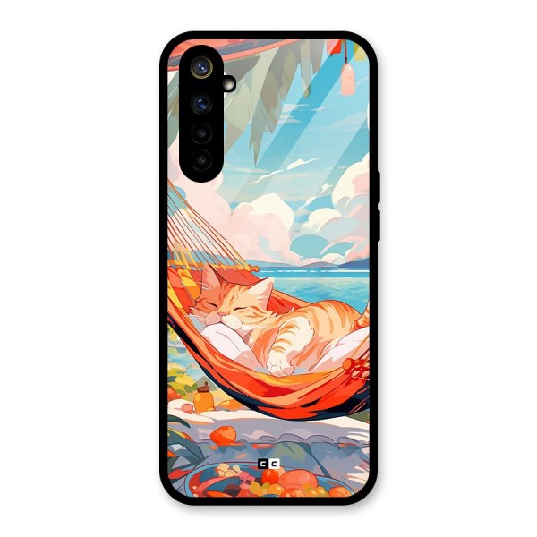 Cute Cat On Beach Glass Back Case for Realme 6i