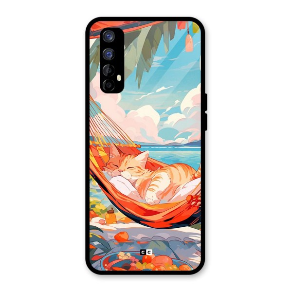 Cute Cat On Beach Glass Back Case for Realme 7