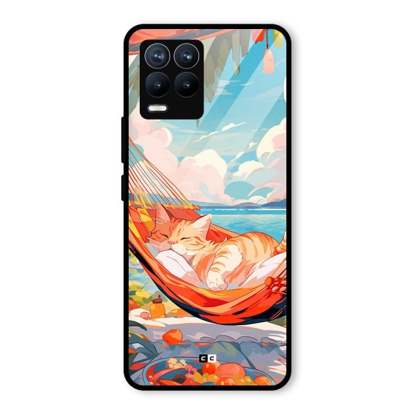 Cute Cat On Beach Glass Back Case for Realme 8