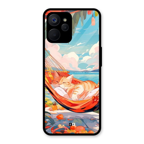 Cute Cat On Beach Glass Back Case for Realme 9i 5G