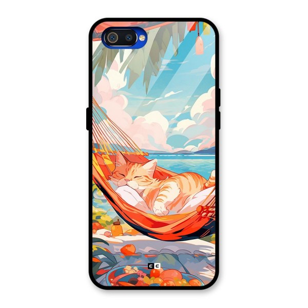 Cute Cat On Beach Glass Back Case for Realme C2