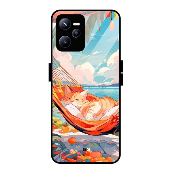 Cute Cat On Beach Glass Back Case for Realme C35