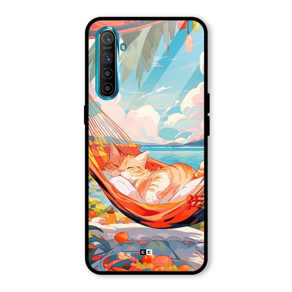 Cute Cat On Beach Glass Back Case for Realme X2