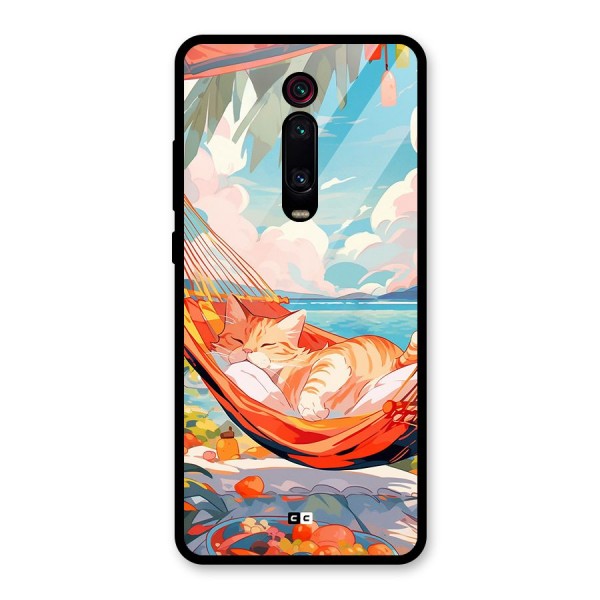 Cute Cat On Beach Glass Back Case for Redmi K20