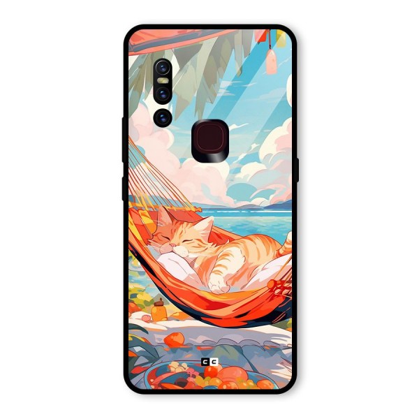 Cute Cat On Beach Glass Back Case for Vivo V15