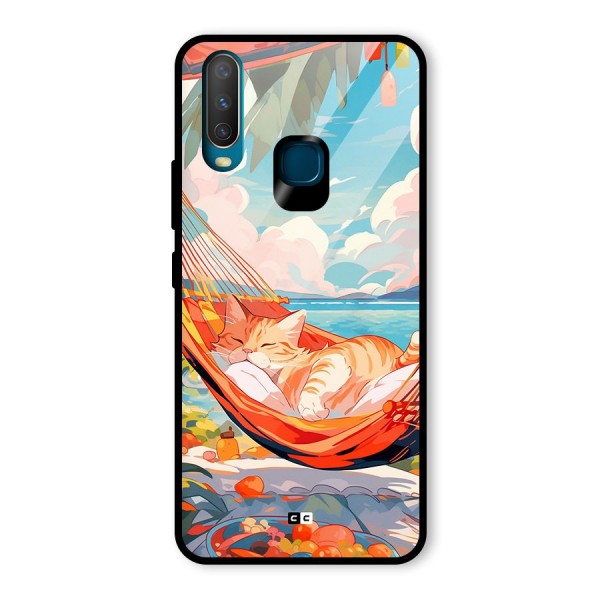 Cute Cat On Beach Glass Back Case for Vivo Y15